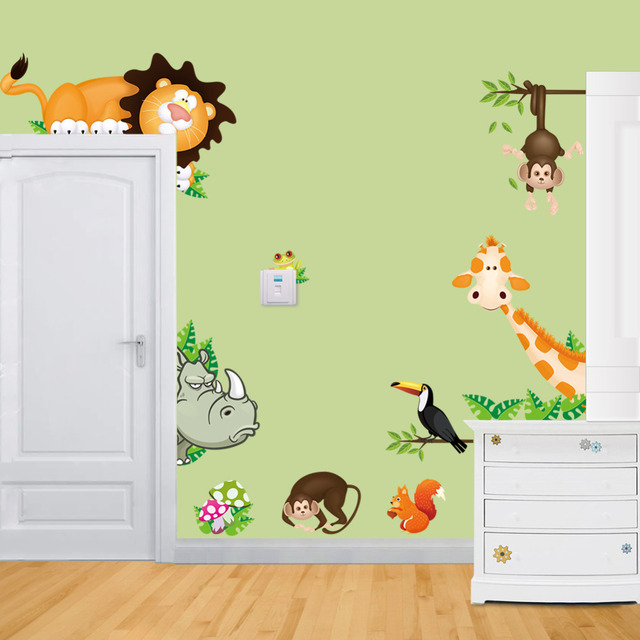 Милые животные живут в вашем доме DIY стены / домашняя декор джунгли лес тематические обои / подарки для детей декор стикер