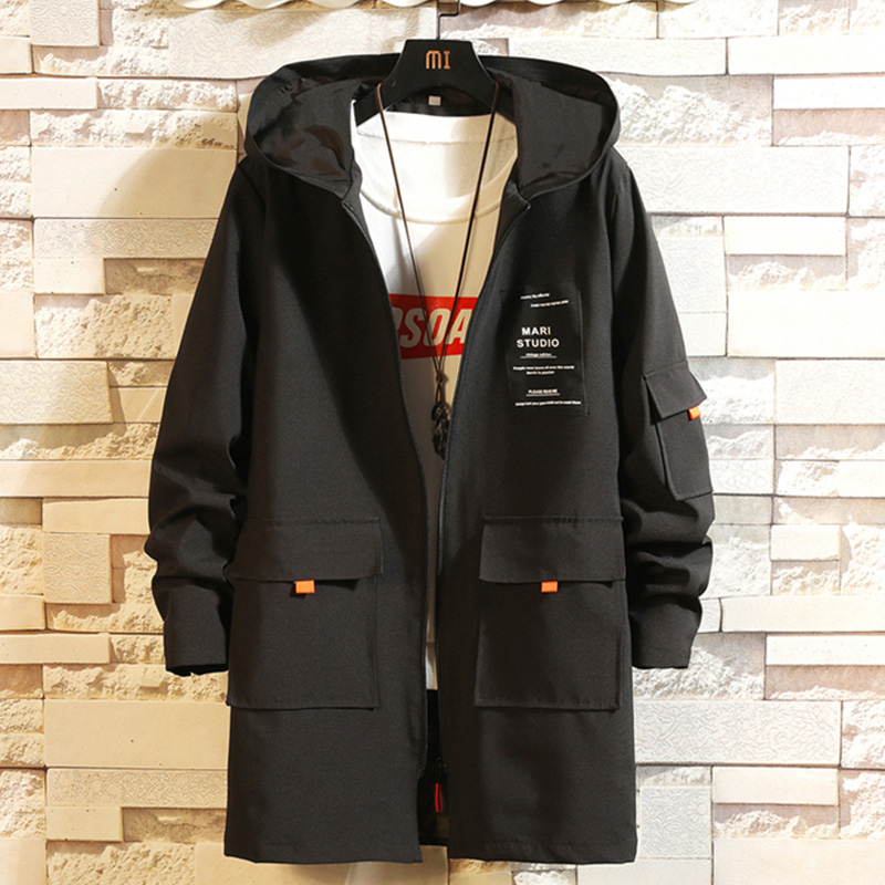 Новинка 2020, ветровка средней длины, Тренч для мужчин, соотношение цены и качества, осенняя мужская Красивая Черная куртка с капюшоном, Молодежная Тонкая Повседневная куртка|Куртки| | АлиЭкспресс