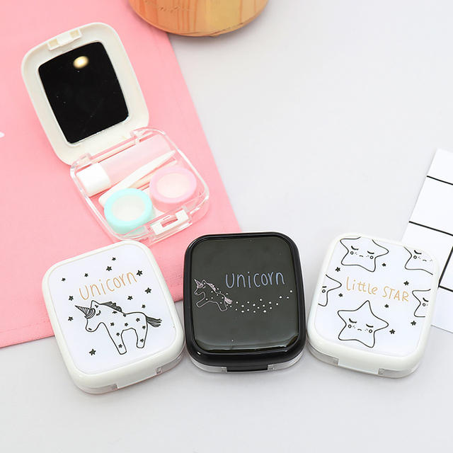 Новый мультфильм контактные линзы чехол с зеркалом Travel Kit Оптические стёкла коробка костюм контейнер для контактных линз Для женщин Рождественский подарок