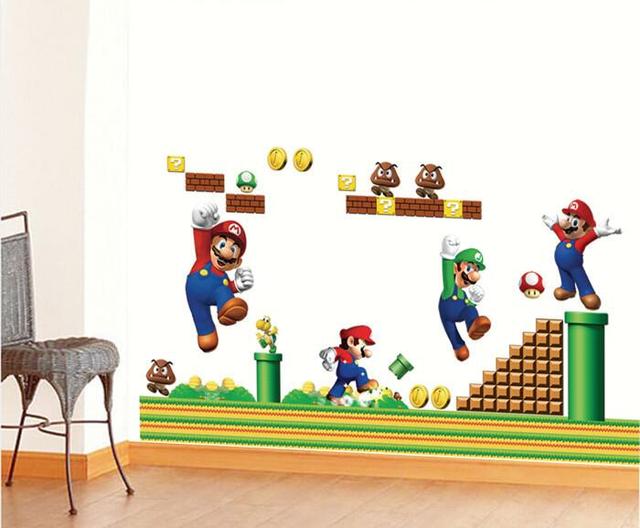 Super Mario Bros Мальчик Мультфильм Стены Наклейки Для Детей Номеров vinly Спальня Украшения Наклейки Детей Искусства Обои Росписи Декора Дома