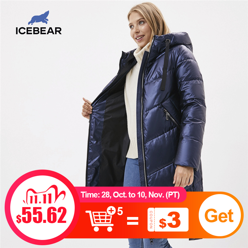 ICEbear 2020 новая зимняя женская куртка с капюшоном модная повседневная тонкая длинная теплая хлопковая куртка брендовые женские парки GWD20302D|Парки| | АлиЭкспресс